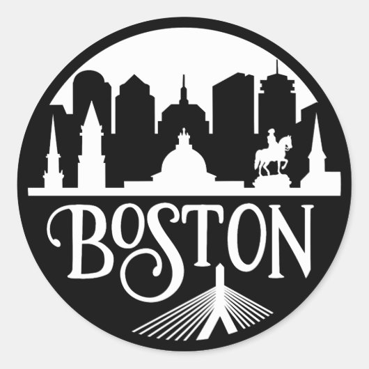 Boston Skyline Ronde Sticker (Voorkant)