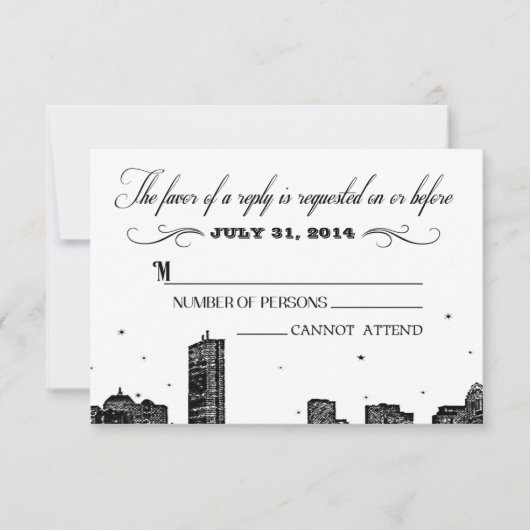Boston Skyline RSVP-kaart matching uitnodiging (Voorkant)