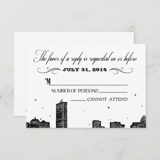 Boston Skyline RSVP-kaart matching uitnodiging (Voorkant / Achterkant)