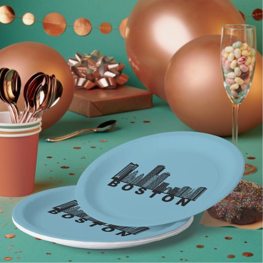 Boston Skyline Silhouette  Papieren Bordje (Multi)