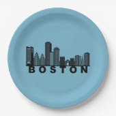 Boston Skyline Silhouette  Papieren Bordje (Voorkant)