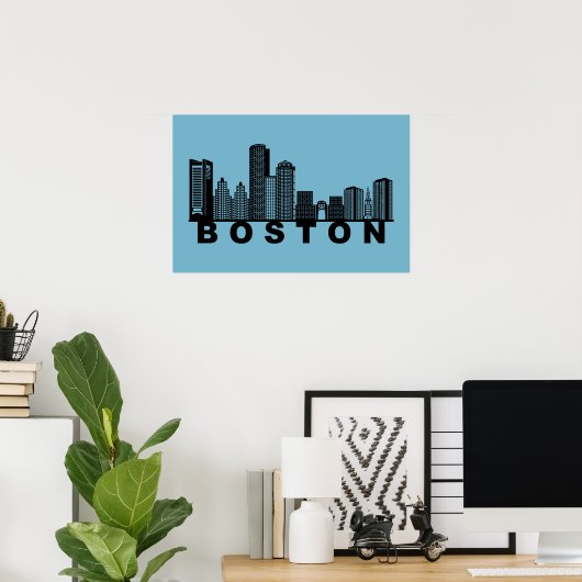 Boston Skyline Silhouette  Poster (Thuiskantoor)