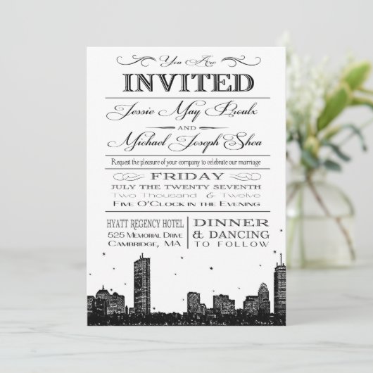 Boston skyline trouwuitnodiging kaart (Staand voorkant)