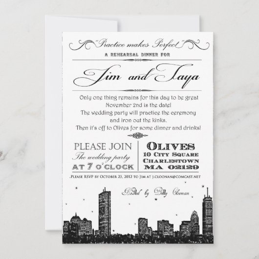 Boston skyline trouwuitnodiging kaart (Voorkant)