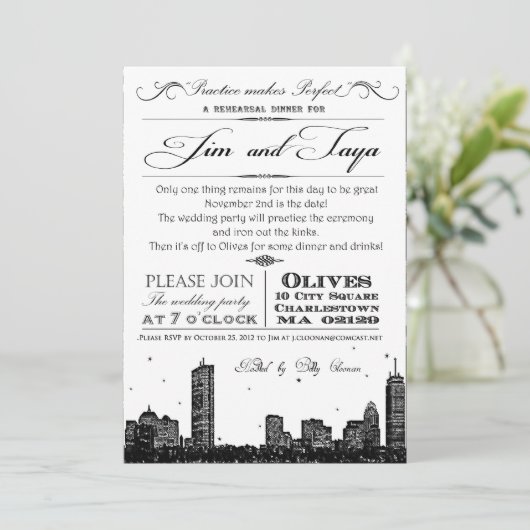 Boston skyline trouwuitnodiging kaart (Staand voorkant)