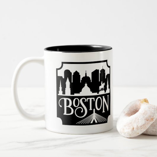 Boston Skyline Tweekleurige Koffiemok (Met donut)