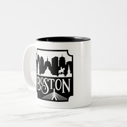 Boston Skyline Tweekleurige Koffiemok (Voorkant links)