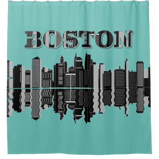 Boston Skyline Typografie Douchegordijn (Voorkant)