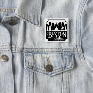 Boston Skyline Vierkante Button 5,1 Cm