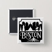 Boston Skyline Vierkante Button 5,1 Cm (Voorkant /achterkant)