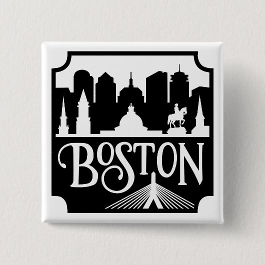 Boston Skyline Vierkante Button 5,1 Cm (Voorkant)