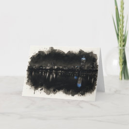 Boston Skyline Watercolor Night Greeting Card Kaart