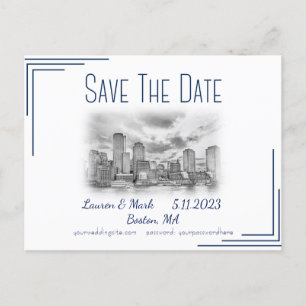 Boston Skyline Wedding Save the Date Briefkaart