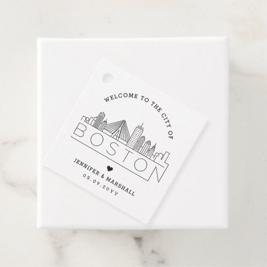Boston Skyline | Wedding Welcome Favoriet Bedankjes Labels (In situ)