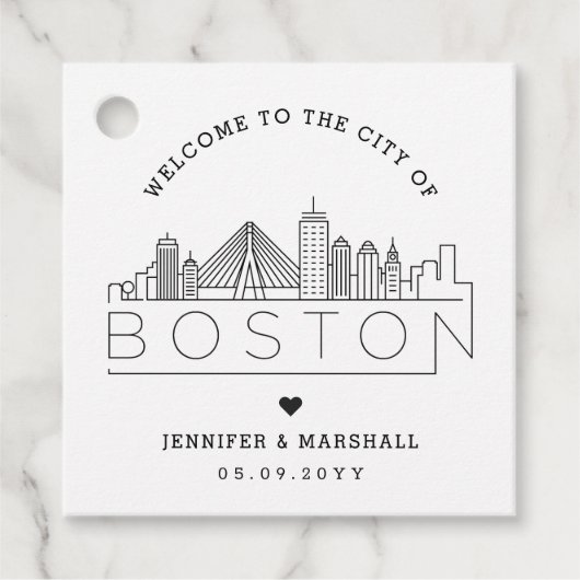 Boston Skyline | Wedding Welcome Favoriet Bedankjes Labels (Voorkant)