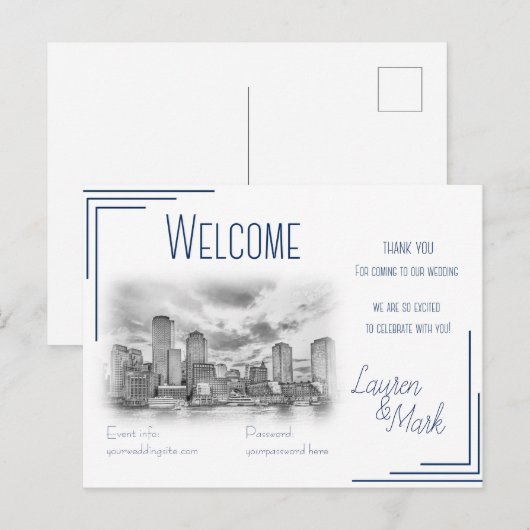 Boston Skyline Wedding Welkom Kaart voor cadeautas (Voorkant / Achterkant)