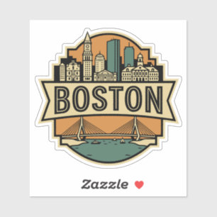 Boston Skyline Zakim Bridge Retro Reis Badge Sticker