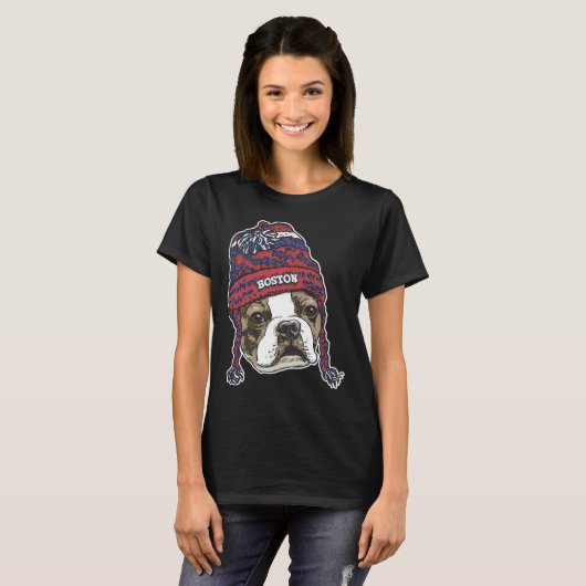 Boston Sports Terrier Red Beanie T-shirt (Voorkant volledig)