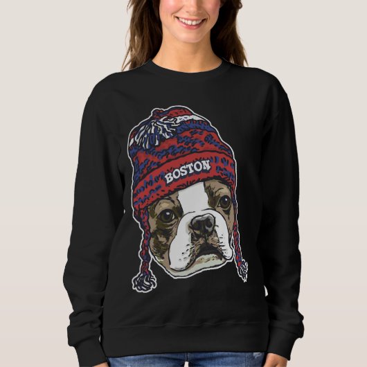 Boston Sports Terrier Red Beanie Trui (Voorkant)