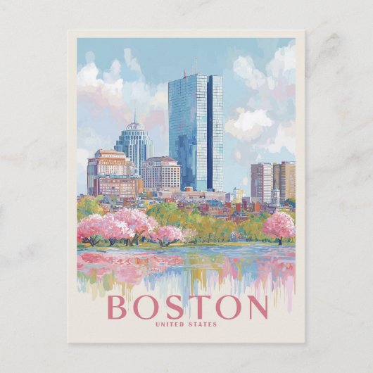 Boston stadsgezicht vintage briefkaart (Voorkant)