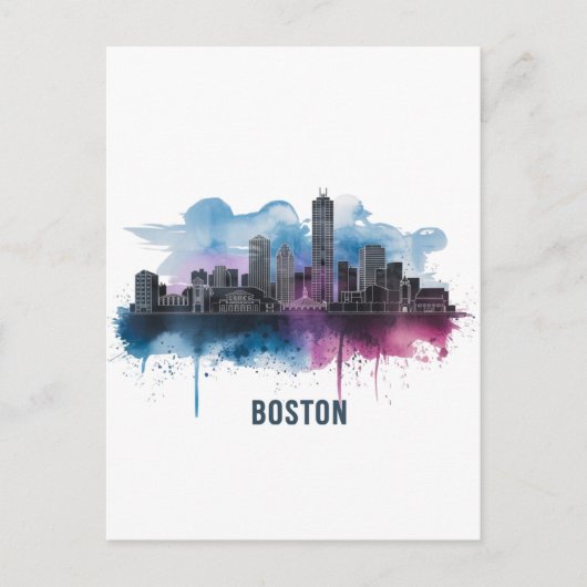 Boston Stadssilhouet, Boston Ma Silhouet Briefkaart (Voorkant)