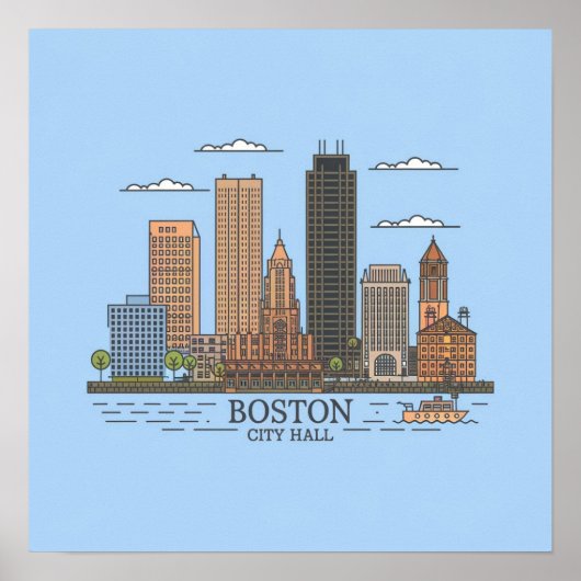 Boston Stadssilhouet, boston ma silhouet Poster (Voorkant)