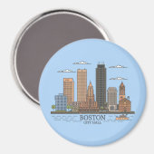 Boston Stadssilhouet, boston ma skyline Magneet (Voorkant / Achterkant)