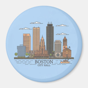 Boston Stadssilhouet, boston ma skyline Magneet