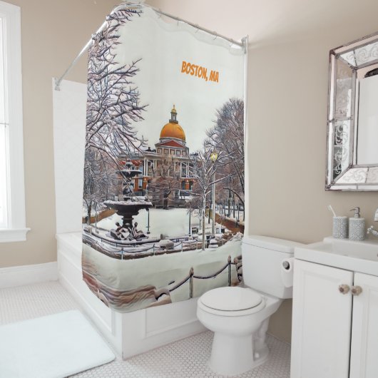 Boston State House in Winter Douchegordijn (In situ)