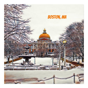 Boston State House in Winter Foto Afdruk