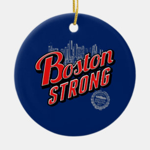 Boston sterk op een blauw decor keramisch ornament