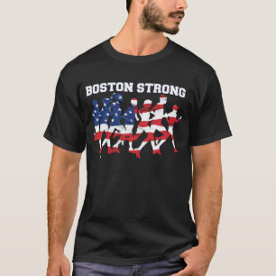 BOSTON STRONG RUNNING MARATHON AMERICAN FLAG T-SHIRT