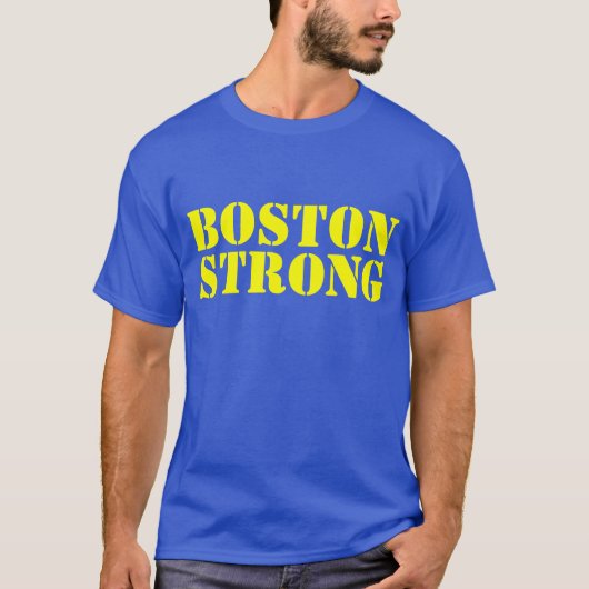 BOSTON STRONG Yellow and Blue Stencil T-shirt (Voorkant)