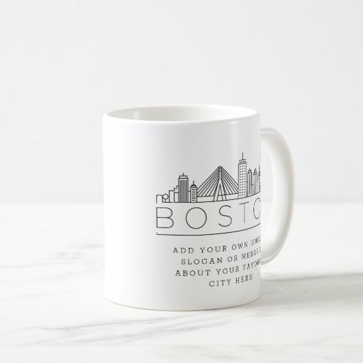 Boston Stylized Skyline | Aangepaste slogan Koffiemok (Voorkant rechts)