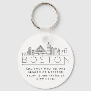Boston Stylized Skyline   Aangepaste slogan Sleutelhanger