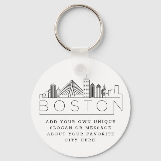 Boston Stylized Skyline | Aangepaste slogan Sleutelhanger (Voorkant)