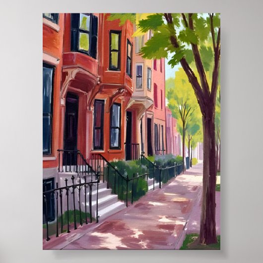 Boston Summer | Massachusetts Brownstone Houses Poster (Voorkant)