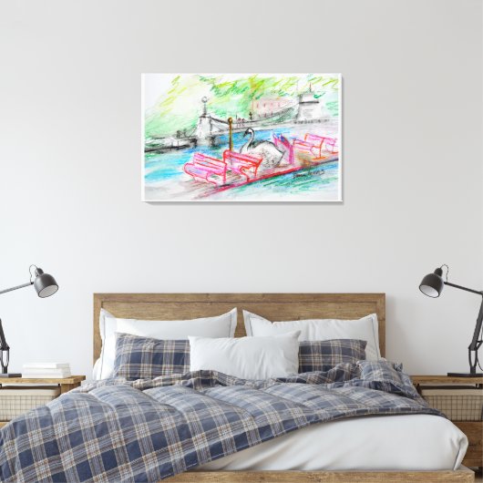 Boston Swan Boat schets Canvas Afdruk (Insitu (Slaapkamer))