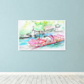 Boston Swan Boat schets Canvas Afdruk (Insitu (Houten vloer))