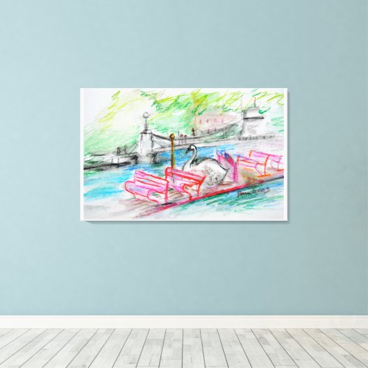Boston Swan Boat schets Canvas Afdruk (Insitu (Houten vloer))