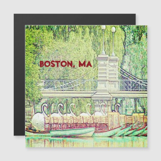 Boston Swan Boats in potlood en Ink magnet (Voorkant / Achterkant)