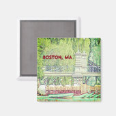 Boston Swan Boats in potlood en inkt Magneet (Voorkant / Achterkant)