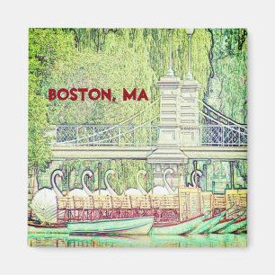 Boston Swan Boats in potlood en inkt Magneet