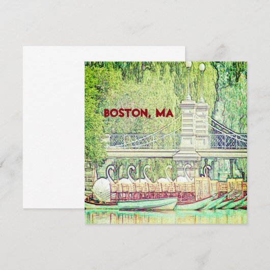 Boston Swan Boats in potlood en inktbriefkaart (Voorkant / Achterkant)