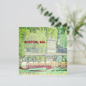 Boston Swan Boats in potlood en inktbriefkaart (Staand voorkant)
