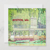 Boston Swan Boats in potlood en inktbriefkaart (Voorkant)