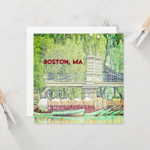 Boston Swan Boats in potlood en inktbriefkaart