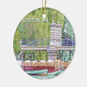 Boston Swan Boats in potlood en inktfilter Keramisch Ornament