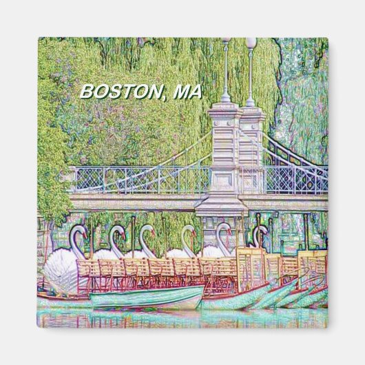 Boston Swan Boats in potlood en inktfilter Magneet (Voorkant)