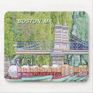 Boston Swan Boats in potlood en inktfilter Muismat